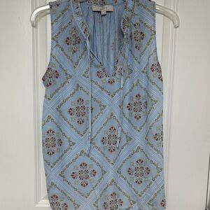 LOFT Sky Blue Sleeveless Blouse with Floral Pattern